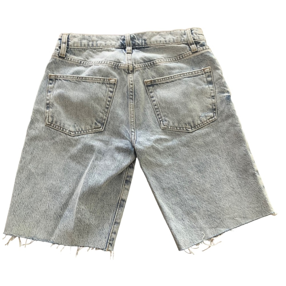 FRAME Le Slouch Bermuda Shorts Raw Hem Button Fly Blue Denim Size 23 NWT - Picture 3 of 13